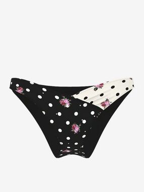PINK Swim Ruched Brazilian Bikini Bottom Polka Dot Floral High Cut Medium
